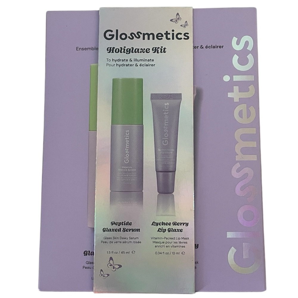 Glossmetics Holiglaze Peptide Glazed Serum and Lychee Berry Lip Glaze Set NIB